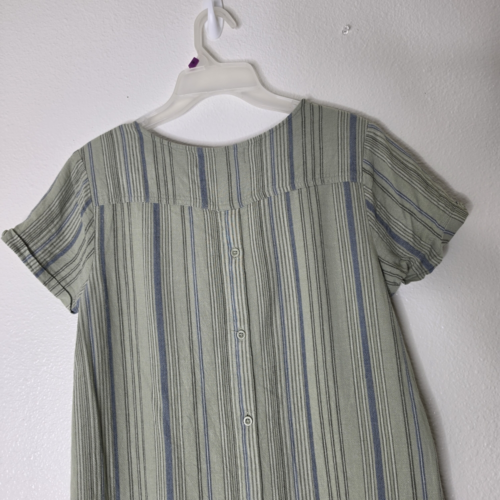 Cloth & Stone Striped Linen Blend Shift Dress Green And Blue Size S - Picture 11 of 12